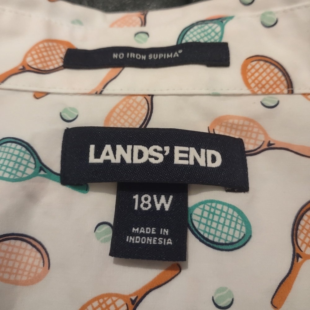 Lands' End Tennis Racket Print No Iron Supima Blouse - Picture 5 of 8